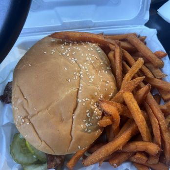 Carver Hangar - Not a good picture but it was bigger than my head. Babes burger and sweet potato fries - American Near Me - Damascus, Oregon Carver Hangar - Not a good picture but it was bigger than my head. Babes burger and sweet potato fries - American Near Me - Damascus, Oregon