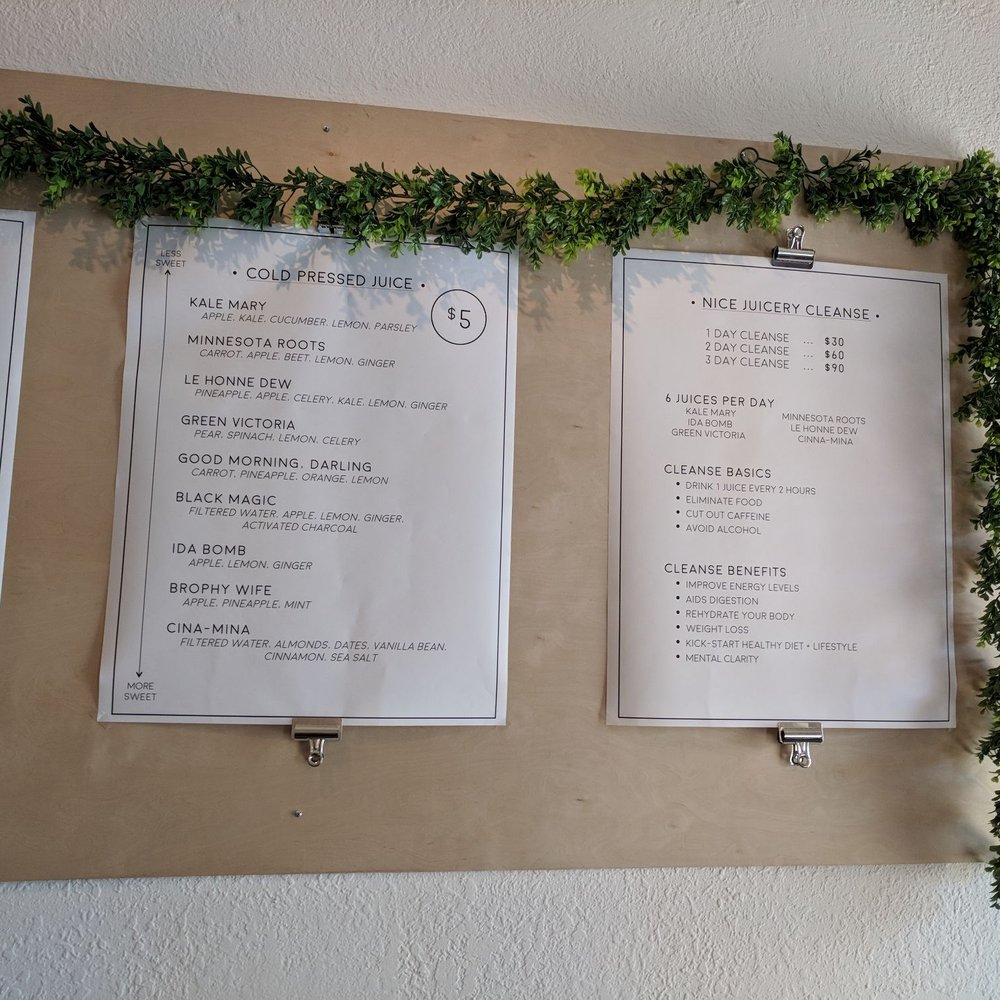 Nice Juicery - Menu - Juice Bars & Smoothies Near Me - Alexandria, Minnesota Nice Juicery - Menu - Juice Bars & Smoothies Near Me - Alexandria, Minnesota