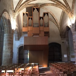 Église Saint-Vincent - Beautiful, large Metzler pipe organ at the back of the sanctuary, installed in 2009.