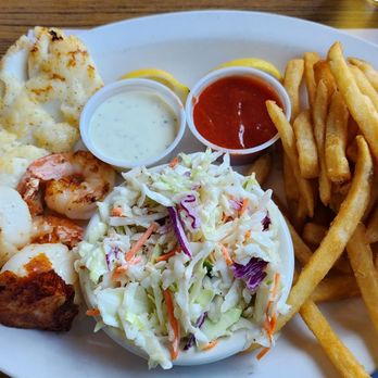 Chart Room Restaurant - Grilled seafood sampler with fries and coleslaw. - Seafood Near Me - Crescent City, California Chart Room Restaurant - Grilled seafood sampler with fries and coleslaw. - Seafood Near Me - Crescent City, California
