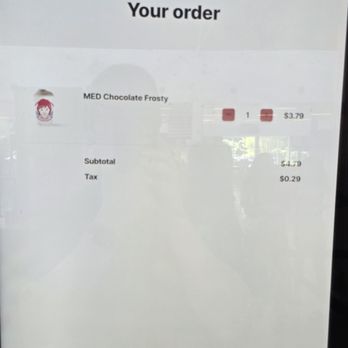 Wendy's - Price on top - doesn't match the total. Weird.Price on Frosty = 3.79, subtotal 4.79. - Burgers Near Me - Aberdeen, Maryland Wendy's - Price on top - doesn't match the total. Weird.Price on Frosty = 3.79, subtotal 4.79. - Burgers Near Me - Aberdeen, Maryland