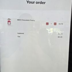 Wendy's - Price on top - doesn't match the total. Weird.Price on Frosty = 3.79, subtotal 4.79.
