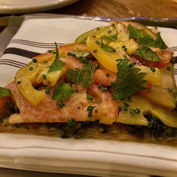 Rich Table - Tomato Pie 'Thinny Thin' with Pistachio Pesto-- INSANELY good/MUST order!!! - New American Near Me - San Francisco, California