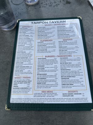 Menu photo 2 Tarpon Tavern Tarpon Springs, FL