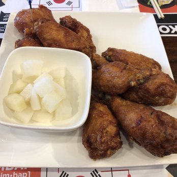 Bonchon San Gabriel - Small Korean Fried Chicken Combo - 6 wings + 3 drumsticks with side of Pickled Radish; Half Soy, Half Spicy - Incredibly delicious!! - Korean Near Me - San Gabriel, California Bonchon San Gabriel - Small Korean Fried Chicken Combo - 6 wings + 3 drumsticks with side of Pickled Radish; Half Soy, Half Spicy - Incredibly delicious!! - Korean Near Me - San Gabriel, California