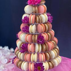 Angel Berries - White, Gold, Pink Macaron Tower for a Baby Shower