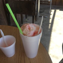 Tucker's Seafood - Peach snowball with "cream" also known as sweetened condensed milk