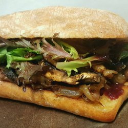 Phat Burgers - Granit Belt, grass feed rump,mushrooms, caramelised onins, plum sauce on ciabatta