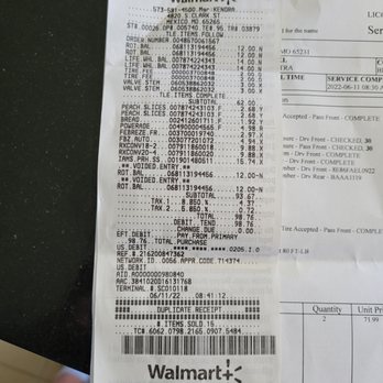 Walmart Supercenter - Time checked out shows 8:41 - Grocery Near Me - Mexico, Missouri