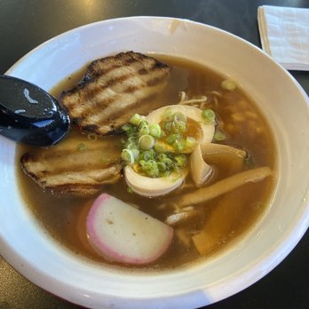 Komachi Sushi - Shoyu Ramen, contains pork, egg, fish cake, corn, green onions and bamboo shoots. - Japanese Near Me - Lodi, California Komachi Sushi - Shoyu Ramen, contains pork, egg, fish cake, corn, green onions and bamboo shoots. - Japanese Near Me - Lodi, California
