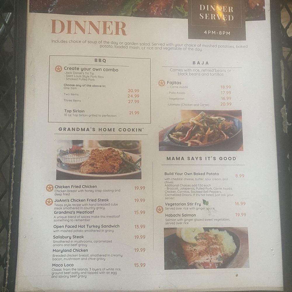 Descanso Junction Restaurant - Dinner Menu served from 4pm to 8 pm - American Near Me - Descanso, California