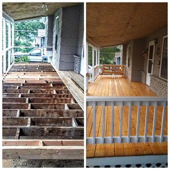 Youngs Painting - Removed old decking, filled in floor joist with cross braces. New decking down with Sherwin-Williams stain - Painters Near Me