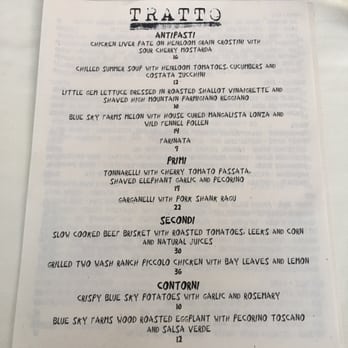 Tratto - Menu 6/21/16 - Italian Near Me - Phoenix, Arizona