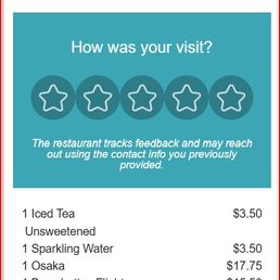 Receipt showing order
