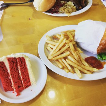 Tip Top Meats - Hamburger & fries & piece of red velvet cake - Meat Shops Near Me - Carlsbad, California Tip Top Meats - Hamburger & fries & piece of red velvet cake - Meat Shops Near Me - Carlsbad, California