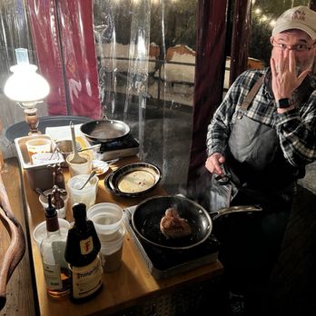 Cafe Aroma - This is Chef Eric preparing a Pork Chop Special in the middle of the dining room!!! - Italian Near Me - Idyllwild, California