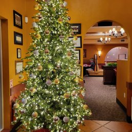 a christmas tree in a hotel lobby a christmas tree in a hotel lobby