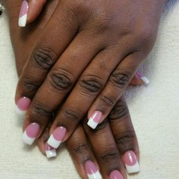 Pink & white acrylic nails, by Cindy at Moon Nails in Quincy, MA. 16Apr2017