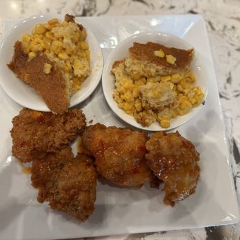 Birdie's Dinner & Dessert - Fried Monkfish with Sweet Sour Sauce and Corn Pudding - Desserts Near Me - Middleburg, Florida Birdie's Dinner & Dessert - Fried Monkfish with Sweet Sour Sauce and Corn Pudding - Desserts Near Me - Middleburg, Florida