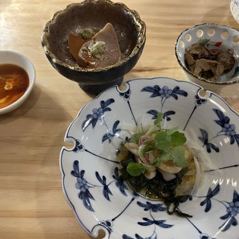 Hibari - Squid salad, monkfish liver and smoked oyster - Sushi Bars Near Me - Portola Valley, California Hibari - Squid salad, monkfish liver and smoked oyster - Sushi Bars Near Me - Portola Valley, California
