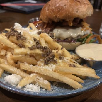 Park Distillery - Bison Burger with Truffle Fries - Canadian (New) Near Me - Banff, Alberta