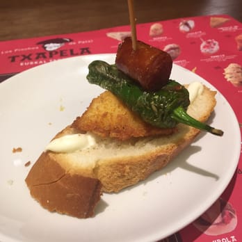 Txapela - San Fermin. Breaded chicken, sausage, green pepper - Basque Near Me - Madrid, M Txapela - San Fermin. Breaded chicken, sausage, green pepper - Basque Near Me - Madrid, M
