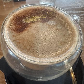 The Local Nod Cafe - Soooooo delish!! It has gold floating on top! Honey and cinnamon latte with almond milk - Breakfast & Brunch Near Me - Huntington Beach, California