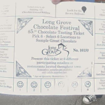 Long Grove Chocolate Fest - $5 for 6 tastings card - Festivals Near Me - Long Grove, Illinois Long Grove Chocolate Fest - $5 for 6 tastings card - Festivals Near Me - Long Grove, Illinois