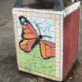 Fish & Butterfly Ceramic Art - Deteriorating ceramic tiles and a blank side raises questions... - Public Art Near Me - Oakland, California Fish & Butterfly Ceramic Art - Deteriorating ceramic tiles and a blank side raises questions... - Public Art Near Me - Oakland, California