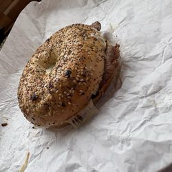 Rustic Grounds Coffee - Steak & cheese on everything bagel