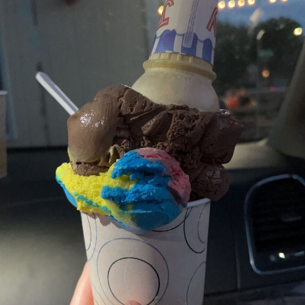 Zanzibar chocolate and Superman child scoop in cake cone