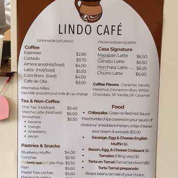 Lindo Cafe - Menu - Coffee & Tea Near Me - West Columbia, South Carolina