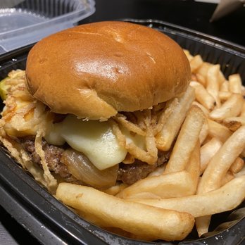 Johnny's Kitchen & Tap - Cadillac burger with sautéed onions and fries - Barbeque Near Me - Glenview, Illinois
