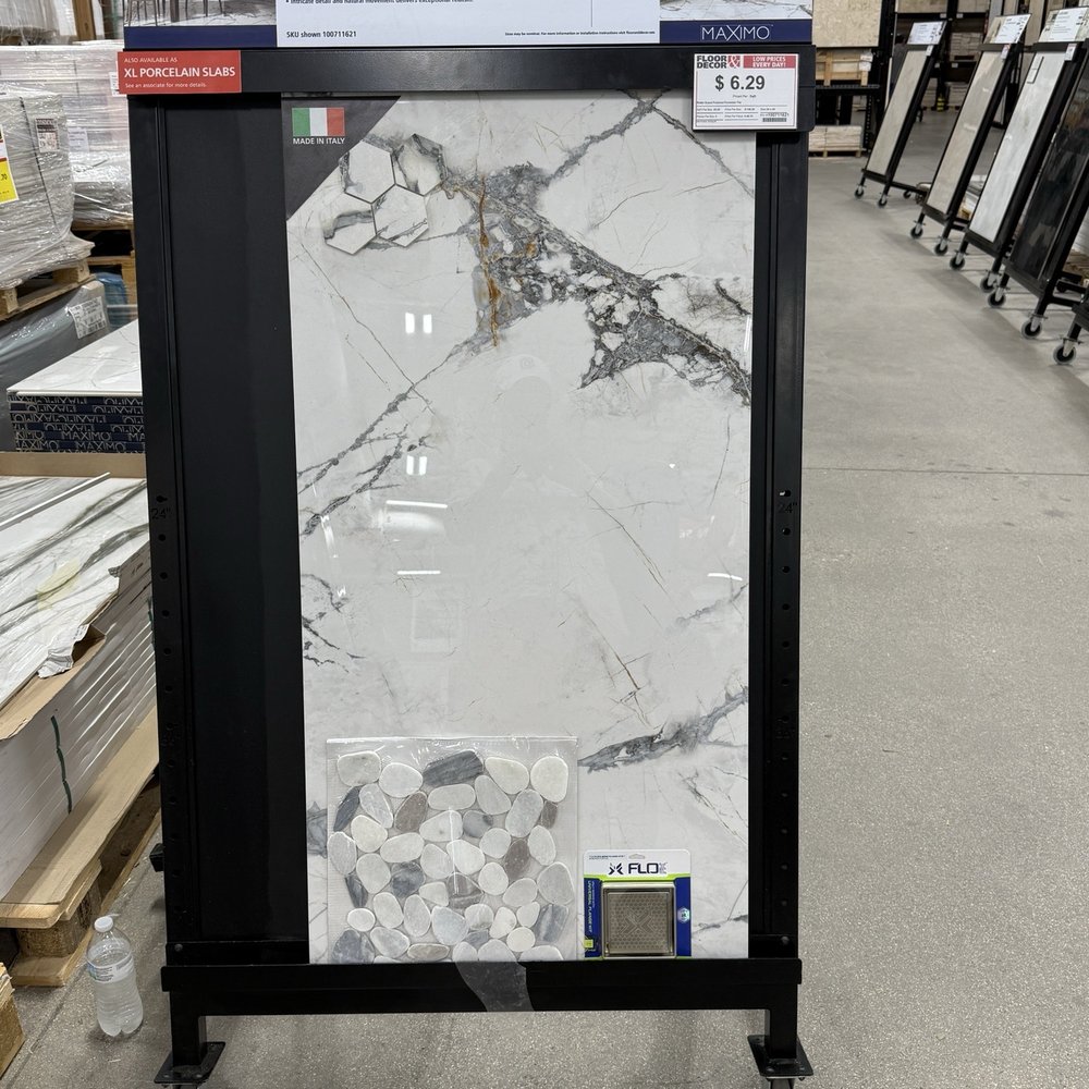Floor & Decor - Rialto grande polish porcelain tile. Rainer tumbled pebbles marble mosaic. - Home Decor Near Me - Fullerton, California Floor & Decor - Rialto grande polish porcelain tile. Rainer tumbled pebbles marble mosaic. - Home Decor Near Me - Fullerton, California
