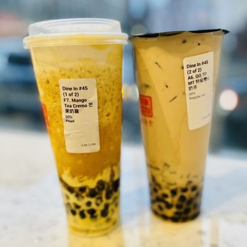 TP Tea - A6: QQ tea with boba and coffee jelly. F7: Mango tea with crema and salted foam! - Bubble Tea Near Me - Seattle, Washington