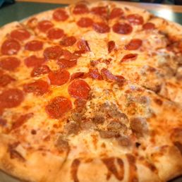 a pepperoni and sausage pizza
