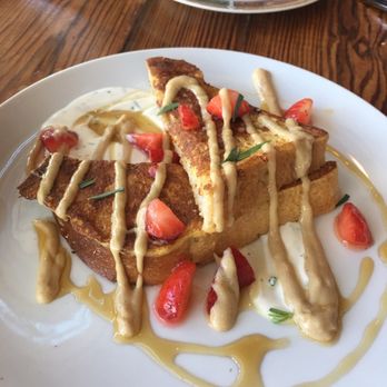 Odd Duck - French toast...not a huge fan of whatever that white sauce was - American Near Me - Austin, Texas Odd Duck - French toast...not a huge fan of whatever that white sauce was - American Near Me - Austin, Texas