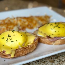 Townhouse Brunch - French Benny- croissant, ham, Swiss cheese, poached eggs, and hollandaise