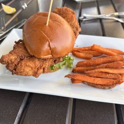 Fried grouper sandwich w sweet potato fries.