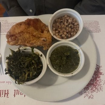 Walnut Hills - I did not get a pic of the cornbread dressing that I had but apparently my husband thought he needed to snag my spinach and onions! - Southern Near Me - Vicksburg, Mississippi