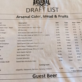 Arsenal Cider House - Draft list as of July 2022 - Bars Near Me - Pittsburgh, Pennsylvania Arsenal Cider House - Draft list as of July 2022 - Bars Near Me - Pittsburgh, Pennsylvania