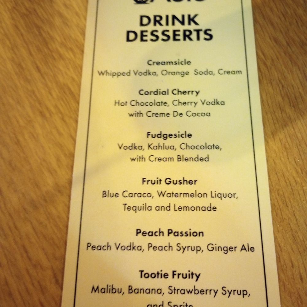 The Oasis Bar - Drink desserts menu - Pubs Near Me - Castle Rock, Washington The Oasis Bar - Drink desserts menu - Pubs Near Me - Castle Rock, Washington