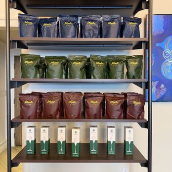 Haute Coffee - They sell their Yemeni coffee beans! The blue bag is medium roast that they use for all their coffees - Coffee & Tea Near Me - Roseville, California Haute Coffee - They sell their Yemeni coffee beans! The blue bag is medium roast that they use for all their coffees - Coffee & Tea Near Me - Roseville, California