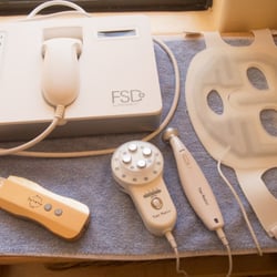 LaLonde Aesthetics - Clockwise from top left, micro photo therapy, LED, micro current, ultrasonic