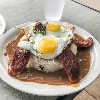 Aloha Stacks - Loco Moco with added Portuguese sausage - Pancakes Near Me - Cerritos, California Aloha Stacks - Loco Moco with added Portuguese sausage - Pancakes Near Me - Cerritos, California