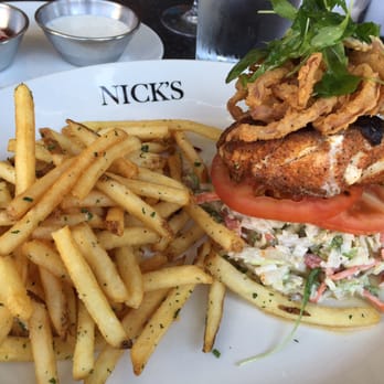 Nick's On 2nd - Blackened fish (sea bass) sandwhich, no bread and a side of fries - New American Near Me - Long Beach, California Nick's On 2nd - Blackened fish (sea bass) sandwhich, no bread and a side of fries - New American Near Me - Long Beach, California