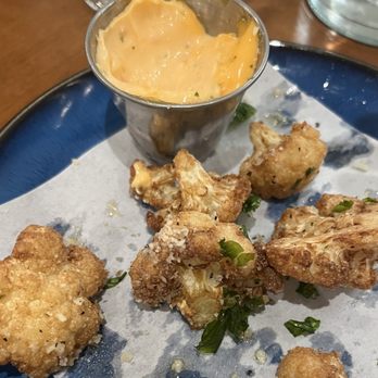 Doppio Zero Walnut Creek - Cauliflower - lightly battered, with Parmigiano Reggiano, Calabrian chilies aioli, and fried basil - Italian Near Me - Walnut Creek, California