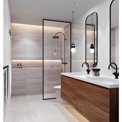 A to Z Home Remodeling - New walk in shower combine lights and modern design. Don't you want it?