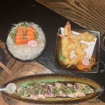 Kinjo Room - Yellowtail jalapeño Shrimp Tempura  Salmon sashimi - Sushi Bars Near Me - Atlanta, Georgia