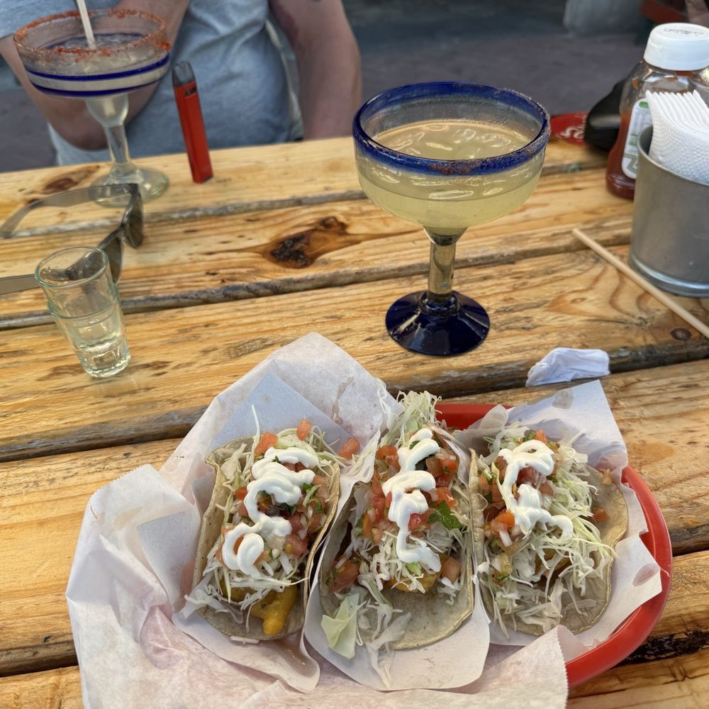 #3 combo- 3 fish tacos and Margarita